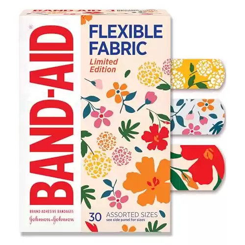 Band-Aid Brand Flexible Fabric Adhesive Bandages, Comfortable Flexible Protection & Wound Care for Minor Cuts & Scrapes, First Aid Bandage with a Wildflower Design, Assorted Sizes, 30 ct