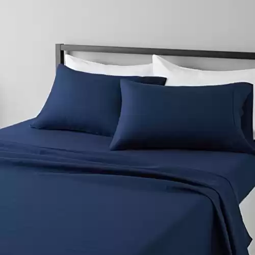 Amazon Basics 4 Piece Deluxe Microfiber Bed Sheets, Queen Size, Navy Blue, Solid,